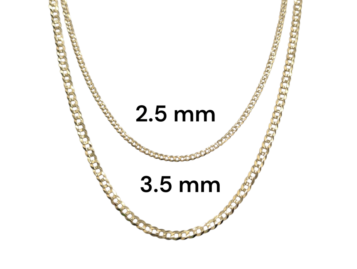 10kt REAL GOLD SOLID CUBAN CURB CHAIN 2.5 MM 3.6 MM FOR MEN AND WOMEN
