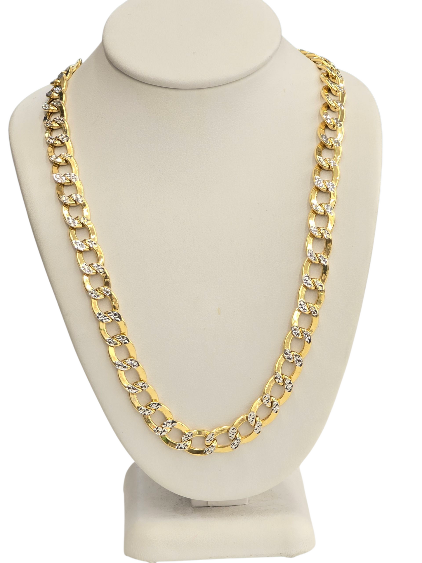 10KT REAL GOLD CUBAN CURB DIAMOND CUT CHAIN 7.5MM
