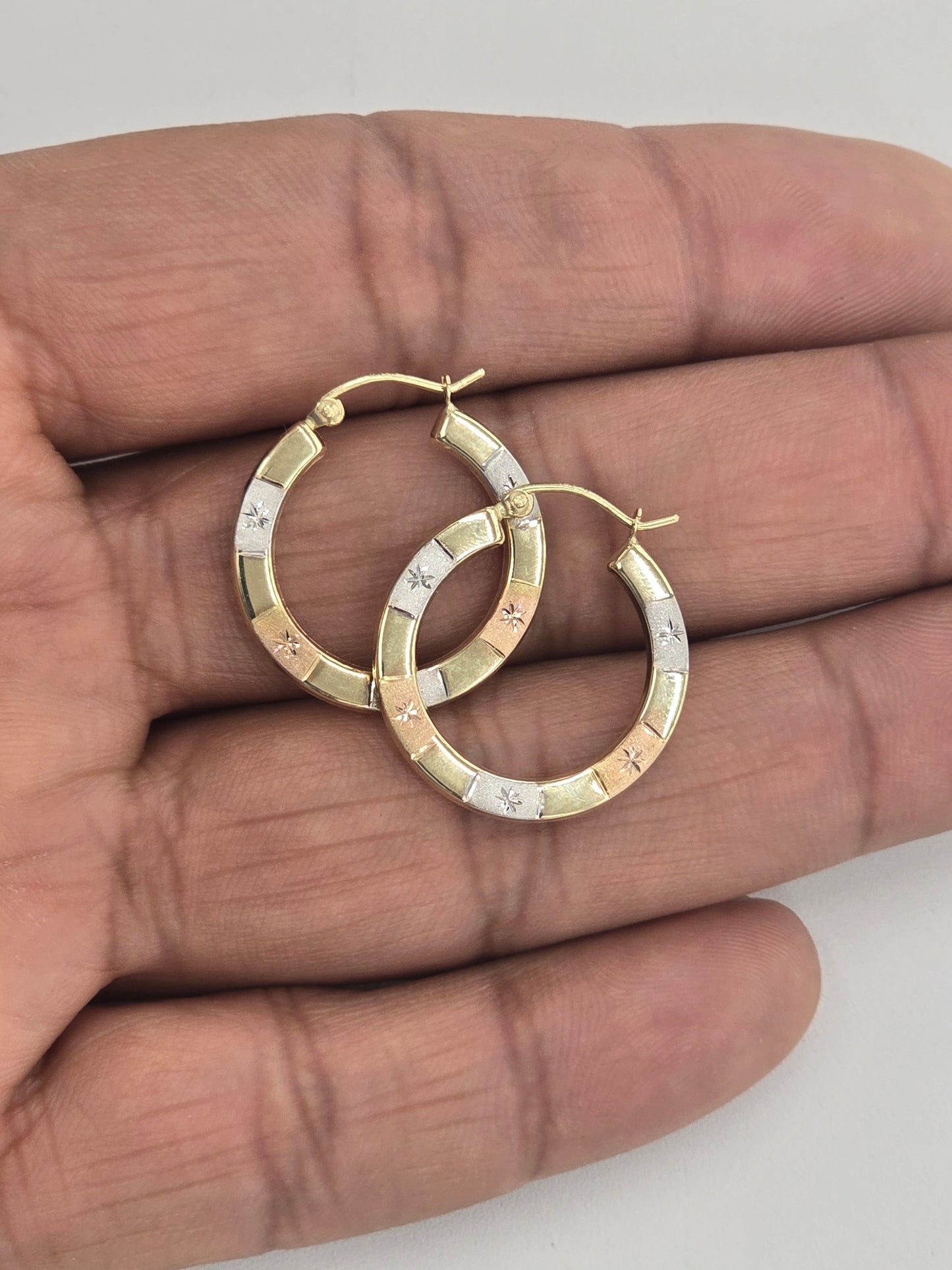 14KT REAL GOLD TRICOLOR HOOP EARRING
