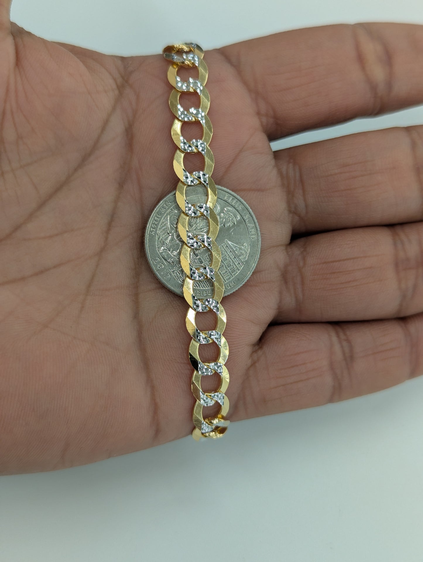 10KT REAL GOLD SOLID CUBAN CURB DIAMOND CUT BRACELET