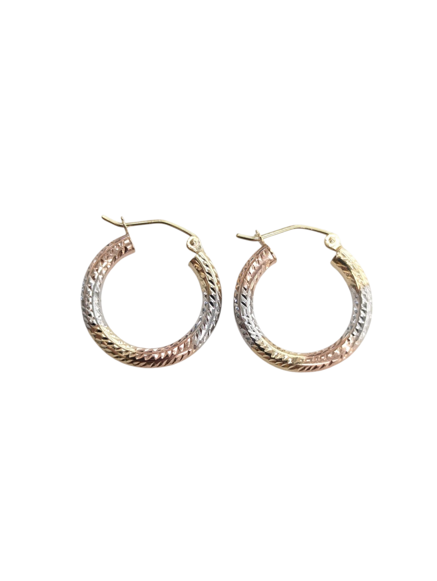 14KT REAL GOLD TRICOLOR HOOP EARRING