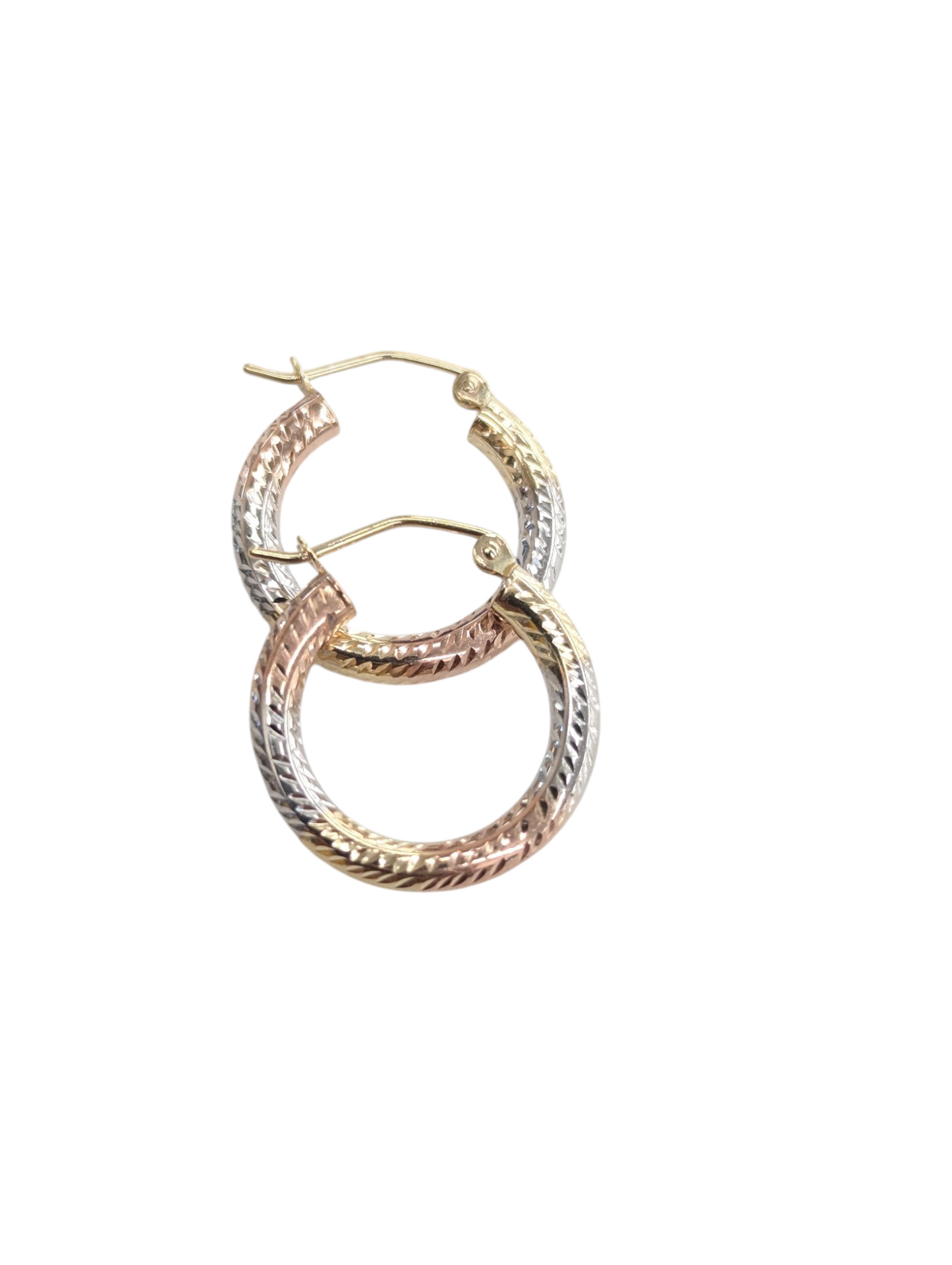 14KT REAL GOLD TRICOLOR HOOP EARRING