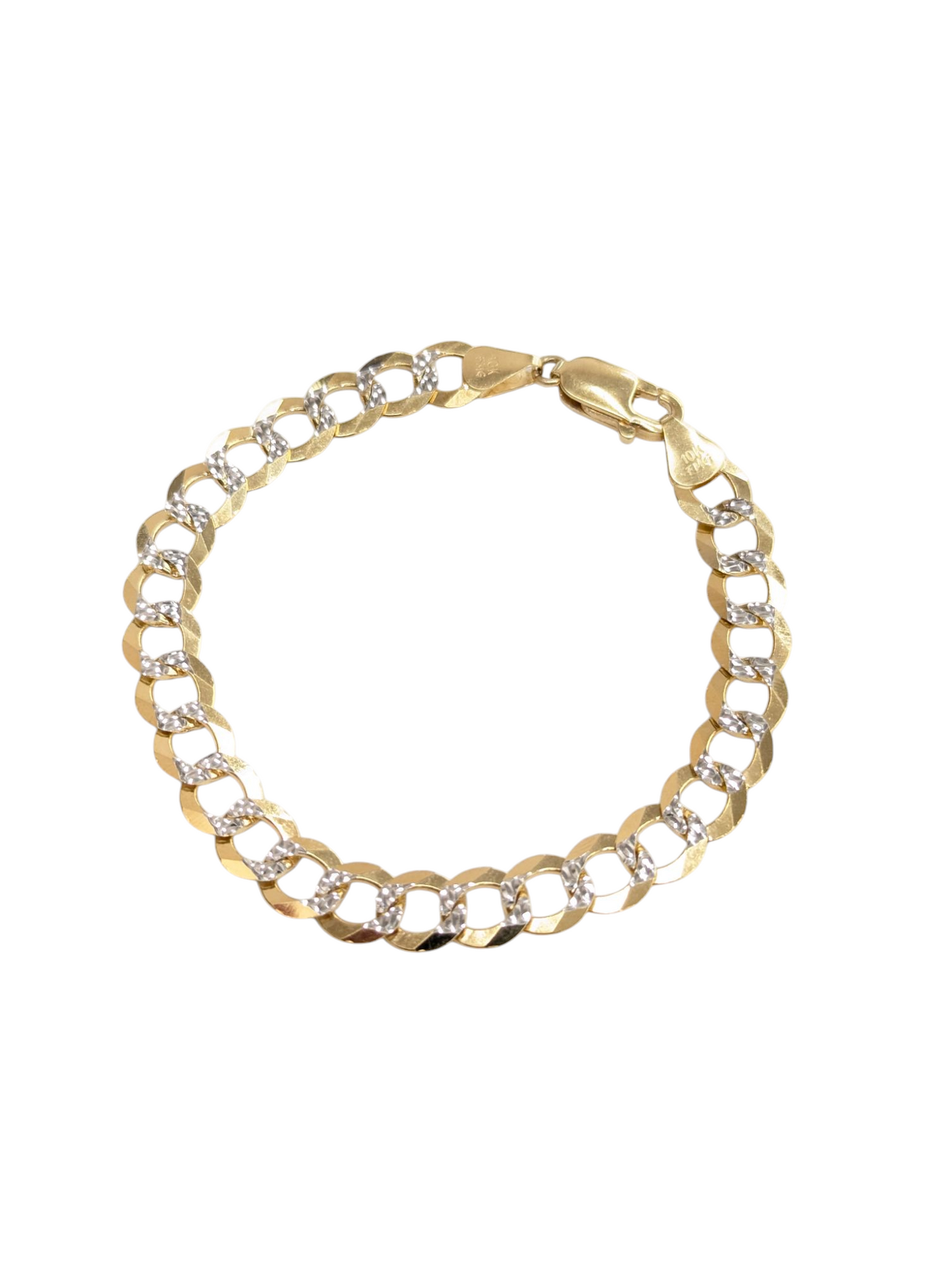 10KT REAL GOLD SOLID CUBAN CURB DIAMOND CUT BRACELET