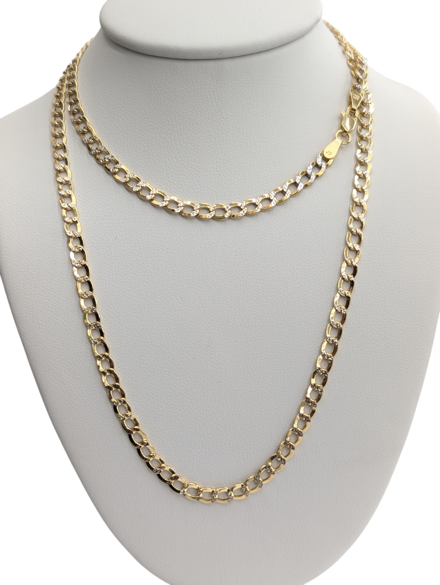 10KT REAL GOLD CUBAN CURB DIAMOND CUT CHAIN 3.5MM