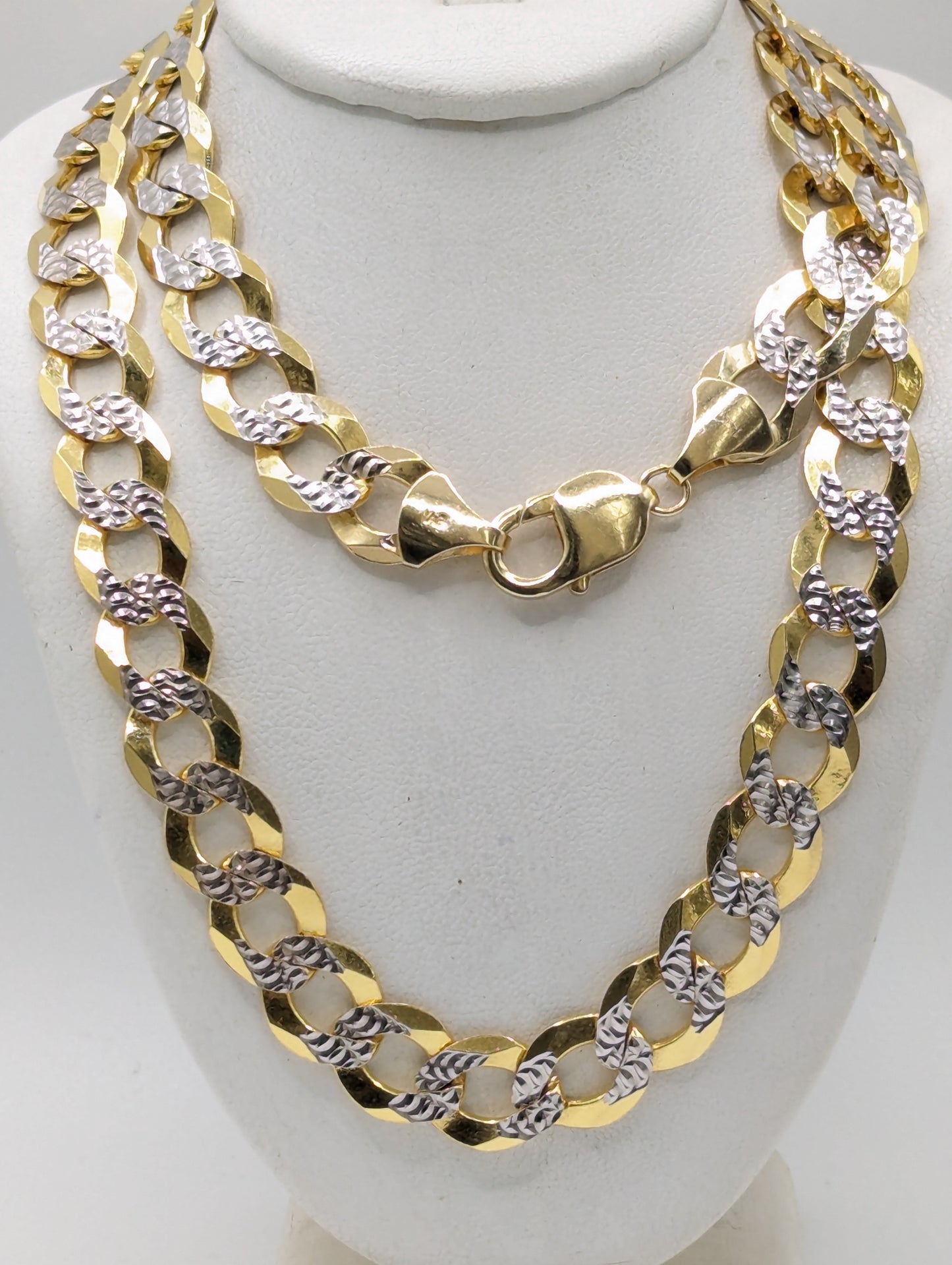 14KT REAL GOLD SOLID CUBAN CURB DIAMOND CUT CHAIN 11.3 MM