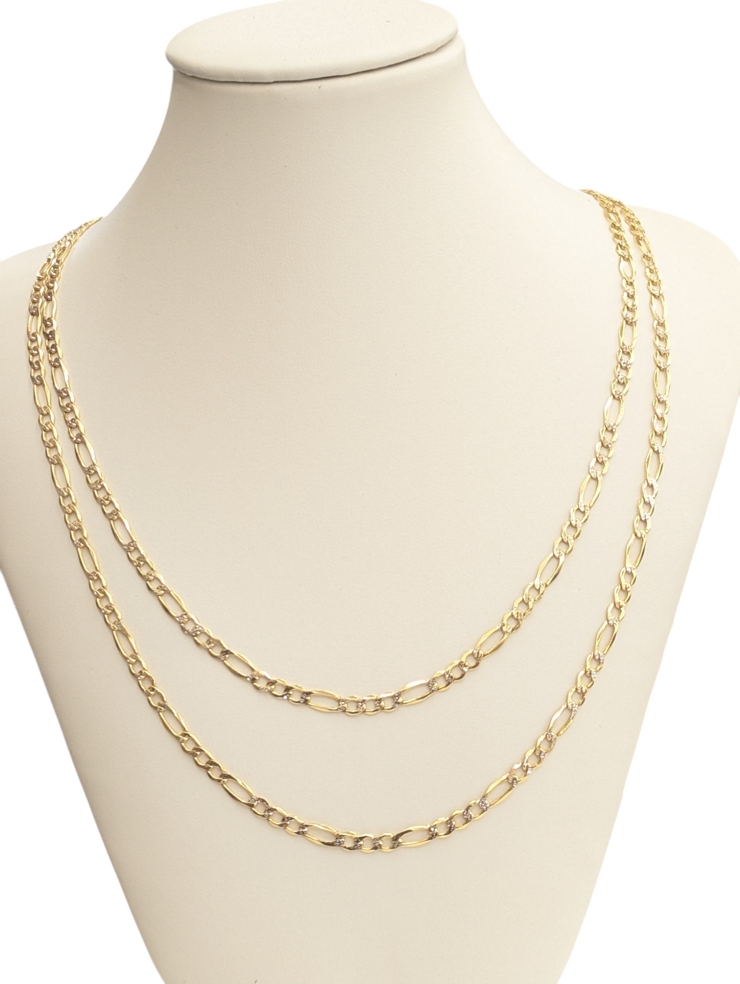 10KT REAL GOLD FIGARO DIAMOND CUT CHAIN 3.5MM