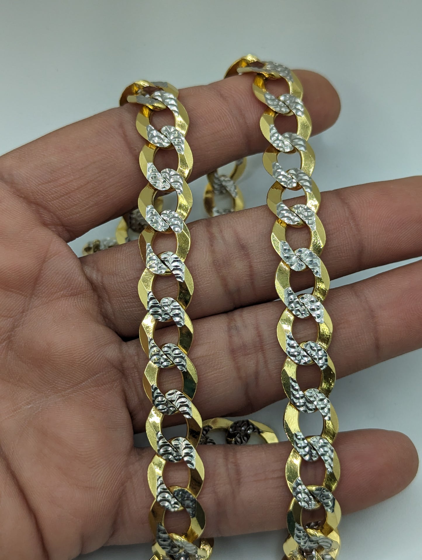 14KT REAL GOLD SOLID CUBAN CURB DIAMOND CUT CHAIN 11.3 MM