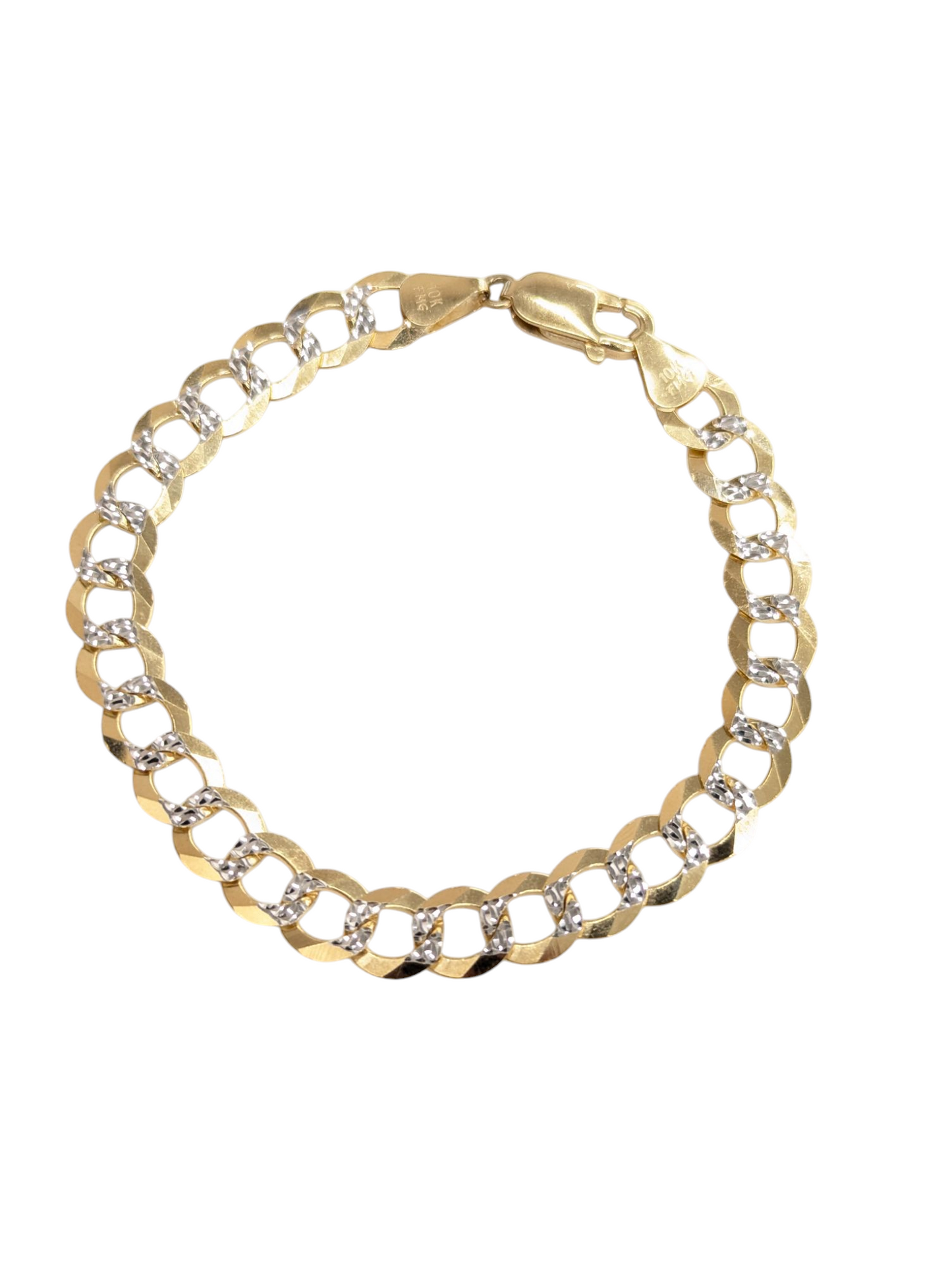 10KT REAL GOLD SOLID CUBAN CURB DIAMOND CUT BRACELET
