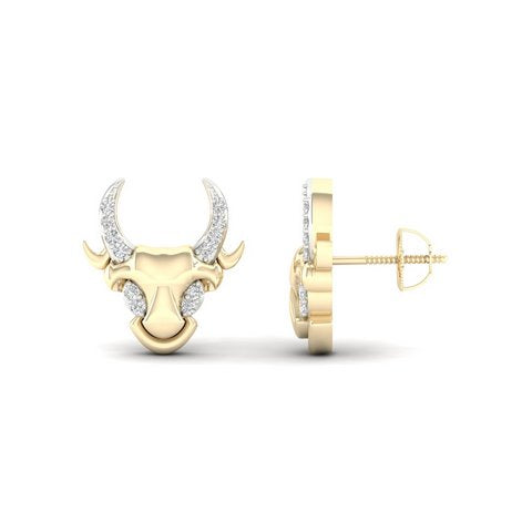 Real Diamond 10K Yellow Gold 0.08CT D-EARRING BULL