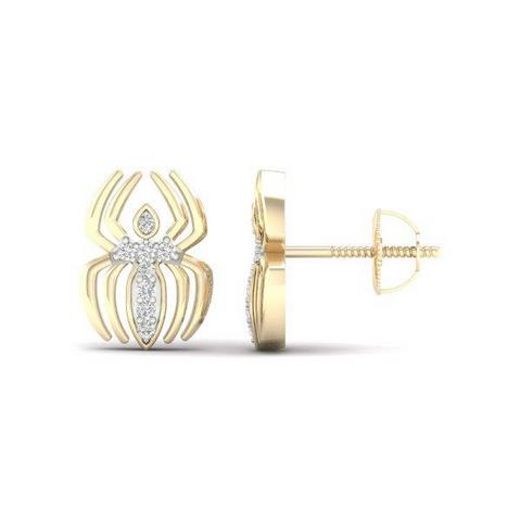 REAL DIAMOND 10KT YELLOW GOLD 0.05CT STUD EARRING SPIDER