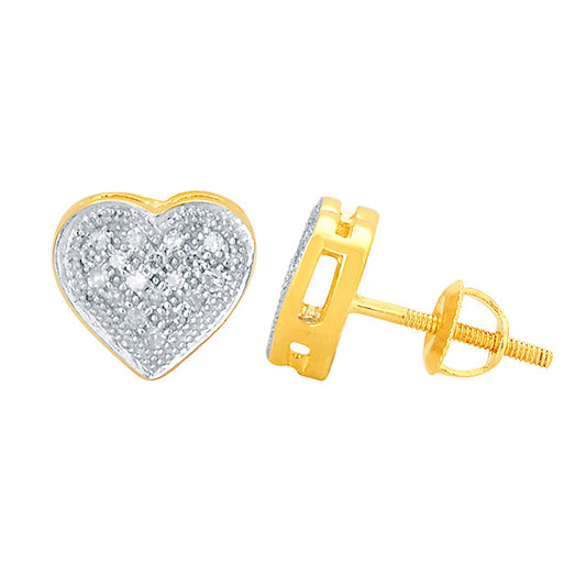 Real Diamond 10K 0.10CT D- Heart Stud Earring