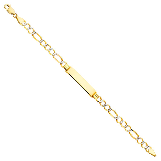 14KT REAL GOLD FIGARO TWO-TONE BABY ID BRACELET