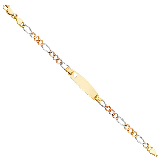 14KT REAL GOLD TRICOLOR FIGARO LINK BABY ID BRACELET