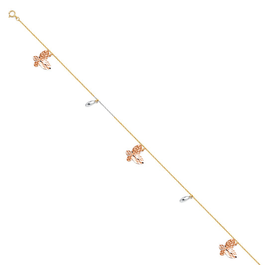 14KT REAL GOLD BUTTERFLY ANKLET FOR WOMEN