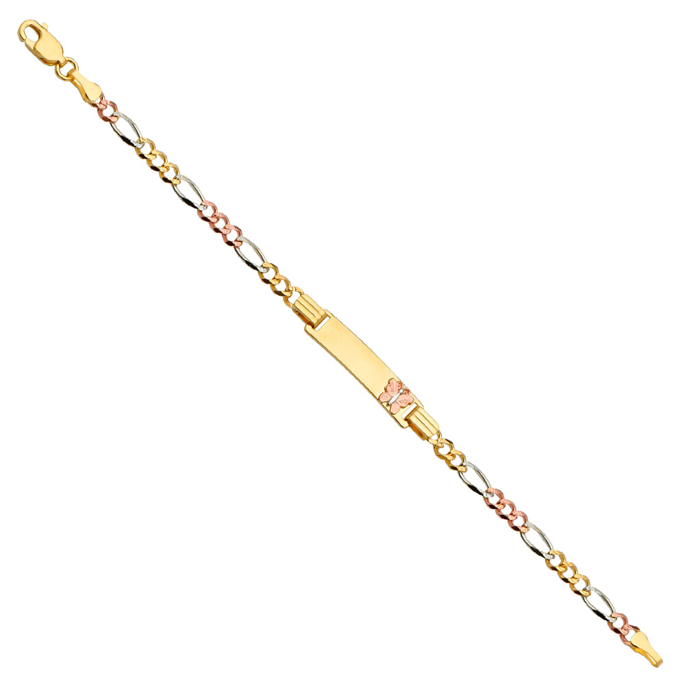 14KT REAL GOLD BABYGIRL ID BRACELET WITH TRICOLOR FIGARO LINK