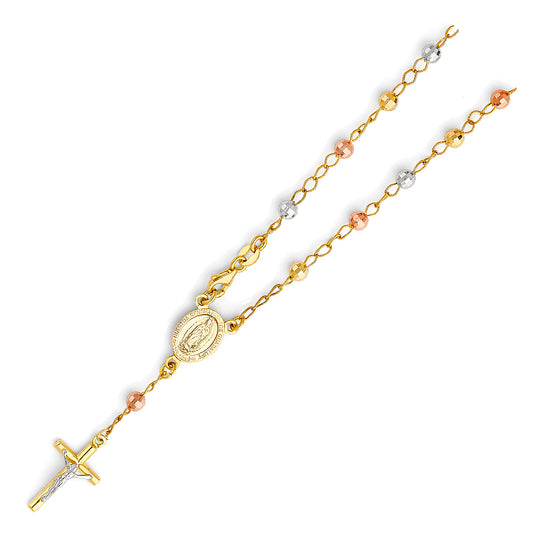 14KT REAL GOLD TRICOLOR UNISEX ROSARY BRACELET