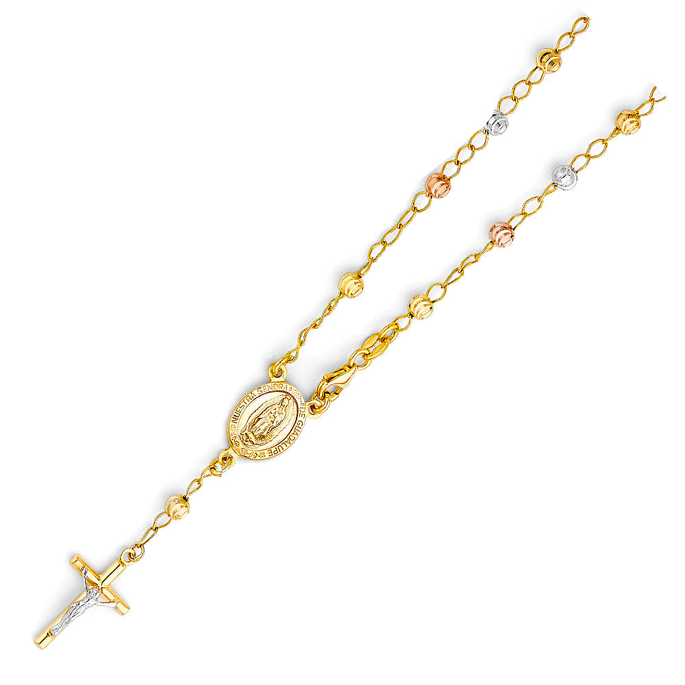 14KT REAL GOLD TRICOLOR ROSARY BRACELET