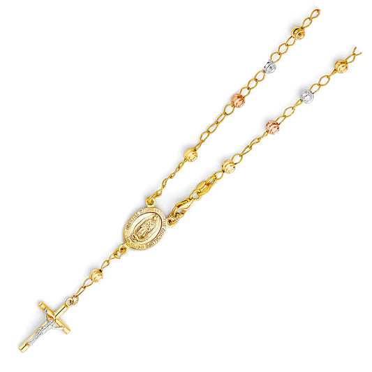 14KT REAL GOLD TRICOLOR ROSARY BRACELET