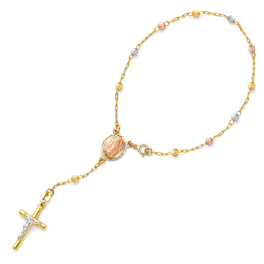 14KT REAL GOLD TRICOLOR ROSARY BRACELET