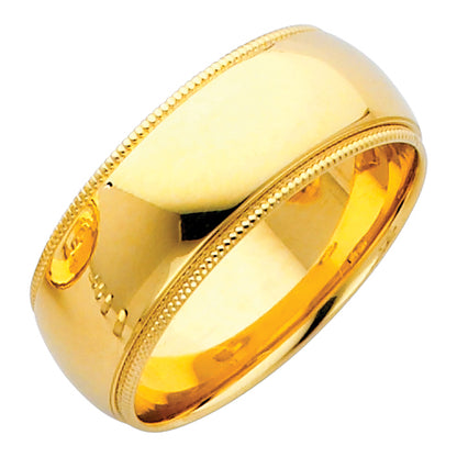 14KT REAL GOLD MILGRAIN WEDDING BAND 8MM