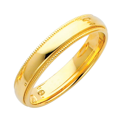 14KT REAL GOLD TRADITIONAL MILGRAIN COMFORT FIT WEDDING BAND 4MM