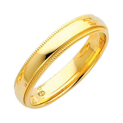 14KT REAL GOLD TRADITIONAL MILGRAIN COMFORT FIT WEDDING BAND 4MM
