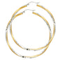 14K YELLOW GOLD TWO-TONE TWISTED HOOP EARRING FOR WOMEN