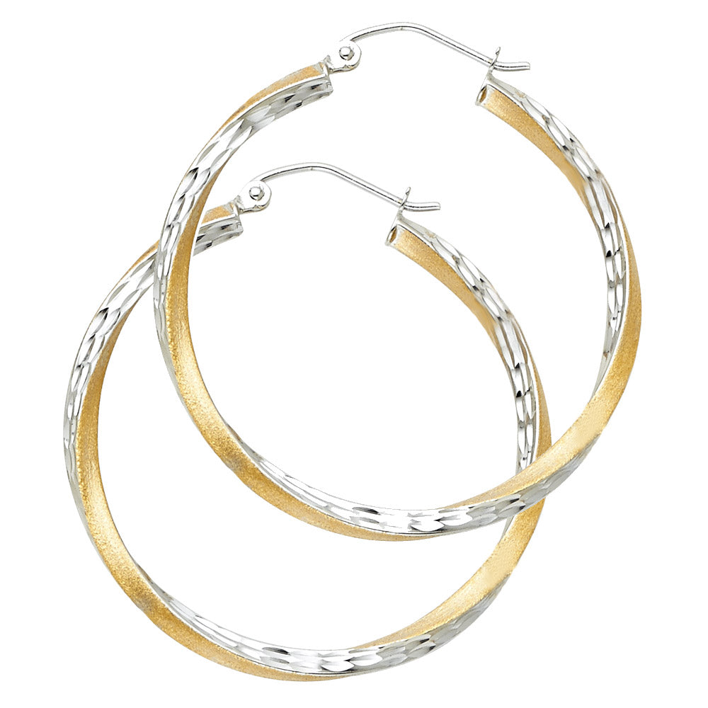 14KT REAL GOLD TWO TONE HOOP EARRING FOR WOMEN