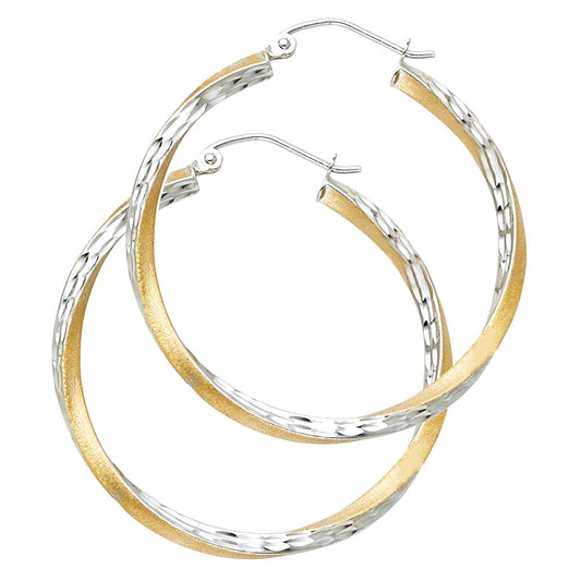 14KT REAL GOLD TWO TONE HOOP EARRING FOR WOMEN