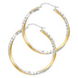 14K YELLOW GOLD TWO-TONE TWISTED HOOP EARRING FOR WOMEN