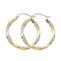 14K YELLOW GOLD TWO-TONE TWISTED HOOP EARRING FOR WOMEN