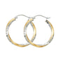 14K YELLOW GOLD TWO-TONE TWISTED HOOP EARRING FOR WOMEN
