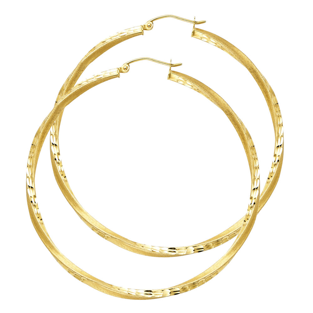 14K YELLOW GOLD TWISTED HOOP EARRING FOR WOMEN