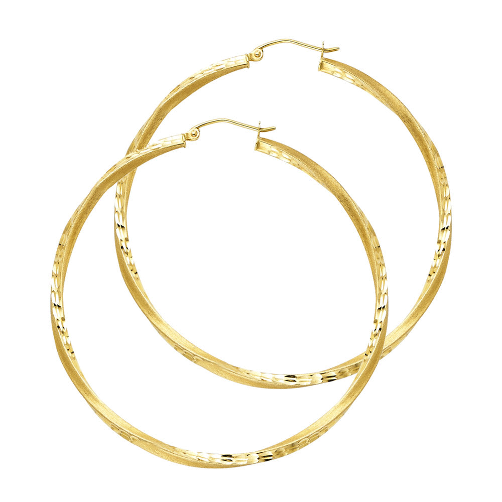 14K YELLOW GOLD TWISTED HOOP EARRING FOR WOMEN