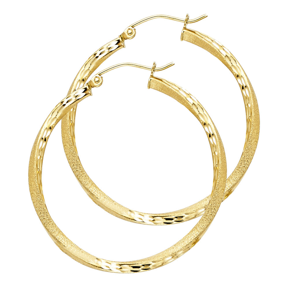 14K YELLOW GOLD TWISTED HOOP EARRING FOR WOMEN