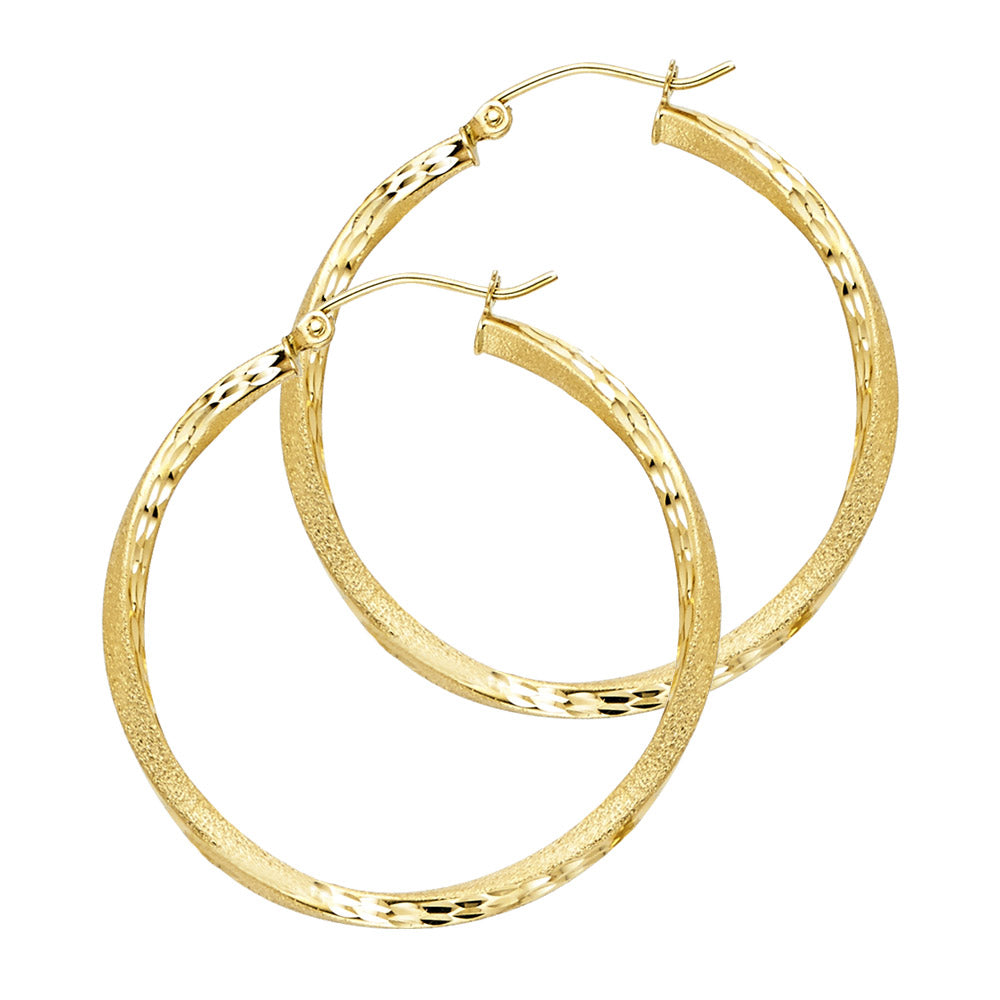 14K YELLOW GOLD TWISTED HOOP EARRING FOR WOMEN