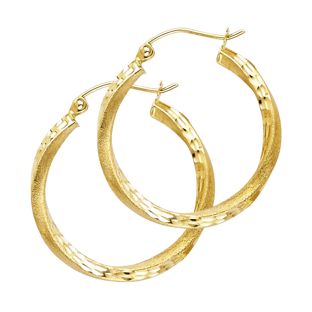 14K YELLOW GOLD TWISTED HOOP EARRING FOR WOMEN