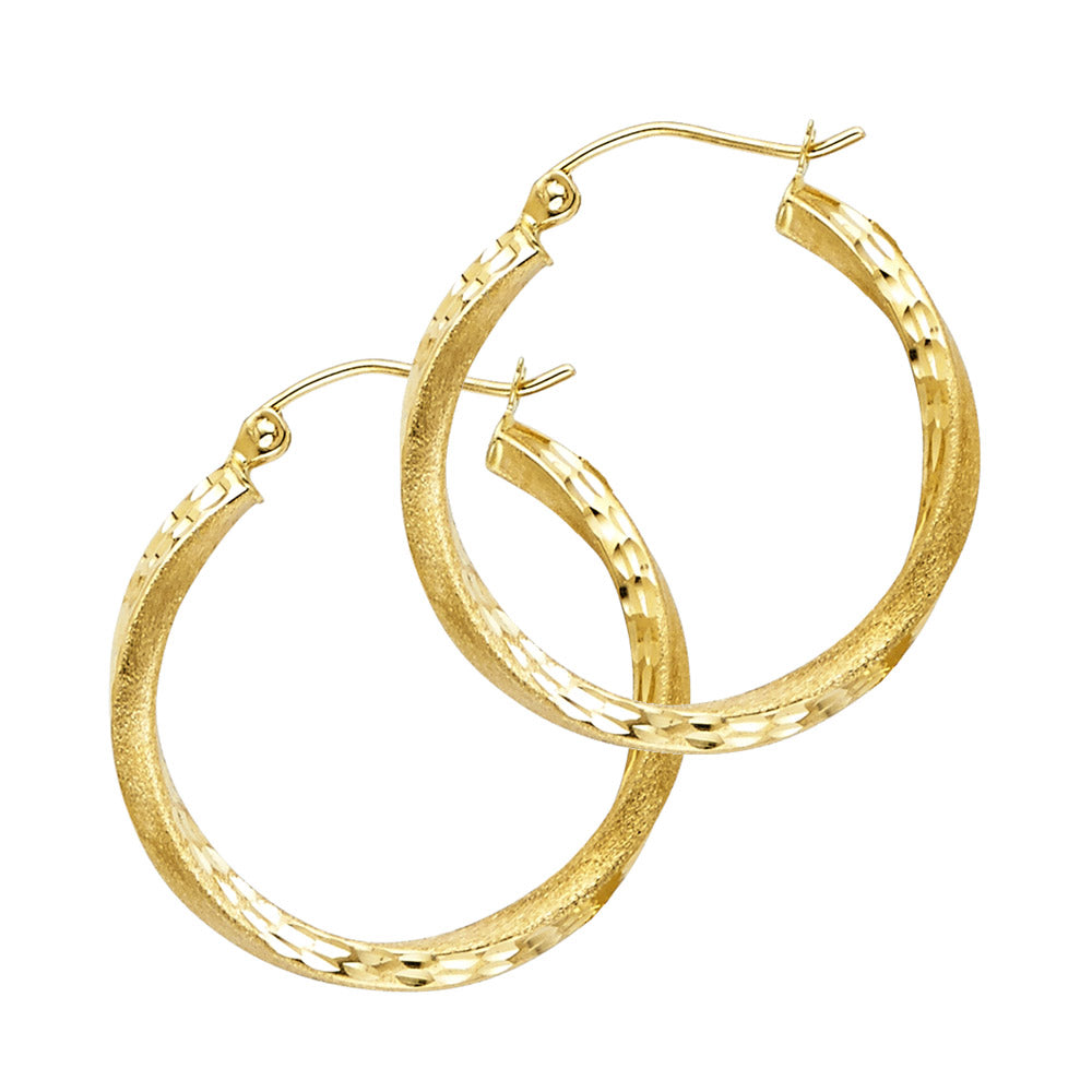 14K YELLOW GOLD TWISTED HOOP EARRING FOR WOMEN