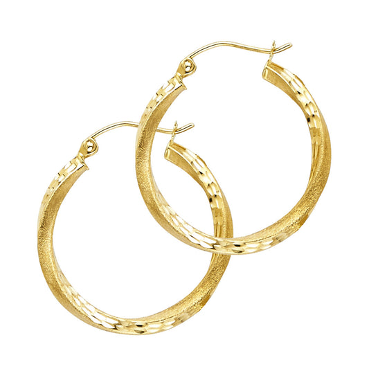 14K YELLOW GOLD TWISTED HOOP EARRING FOR WOMEN