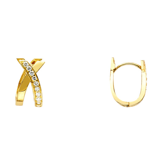 14KT REAL GOLD FANCY HUGGIE EARRING FOR WOMEN