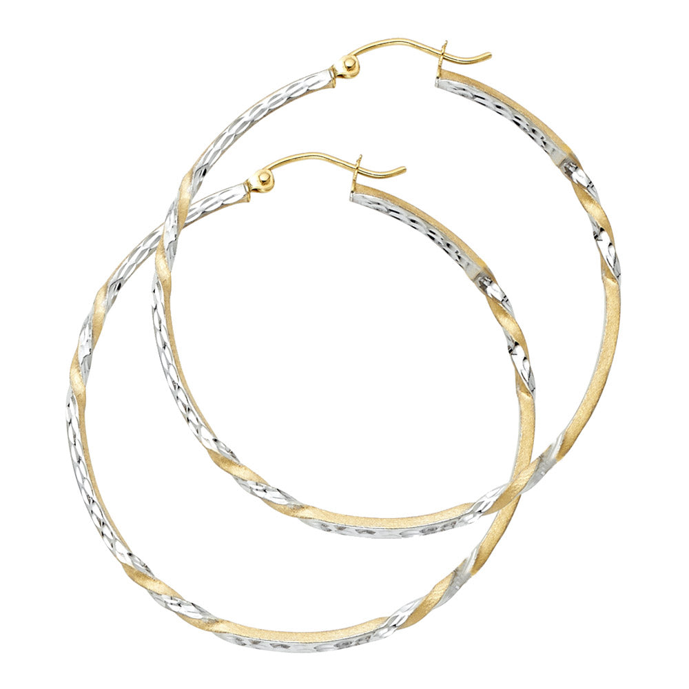 14K YELLOW GOLD TWO-TONE TWISTED DIAMOND CUT EARRING FOR WOMEN