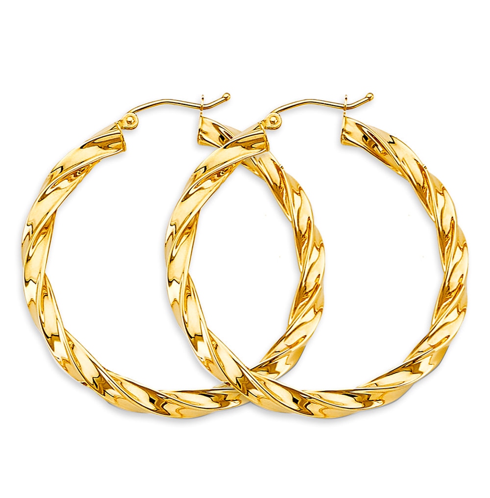 14K YELLOW GOLD TWISTED HOOP EARRING