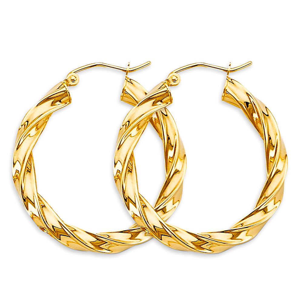 14K YELLOW GOLD TWISTED HOOP EARRING