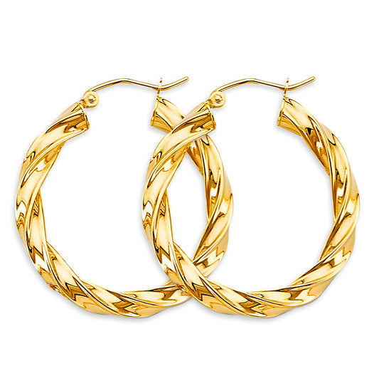 14K YELLOW GOLD TWISTED HOOP EARRING