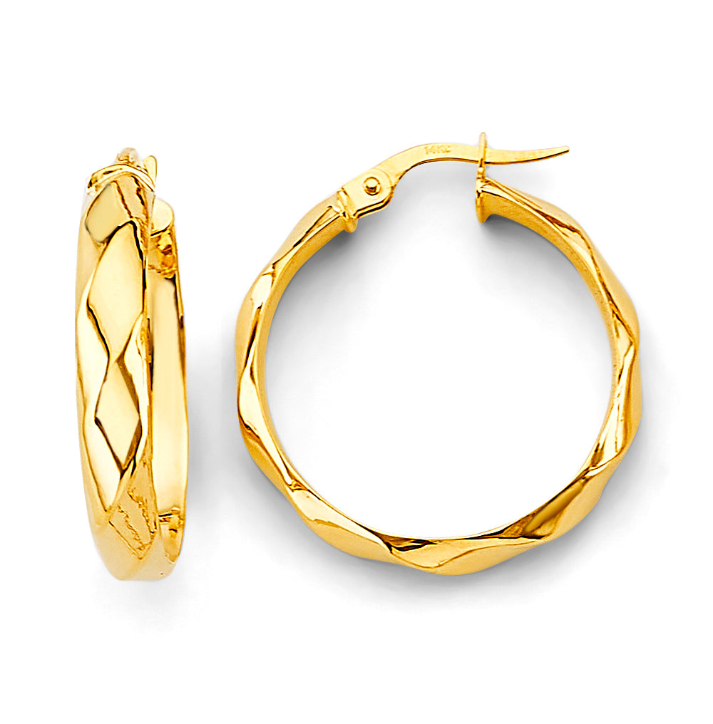 14KT REAL GOLD FANCY HOOP EARRING FOR WOMEN