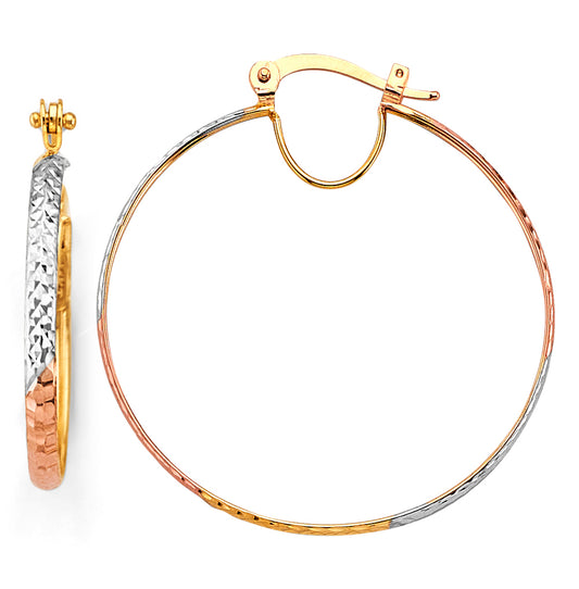 14KT REAL GOLD TWO TONE HOOP EARRING FOR WOMEN