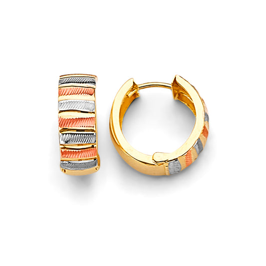 14KT REAL GOLD TRIO COLOR HUGGIE EARRING FOR WOMEN