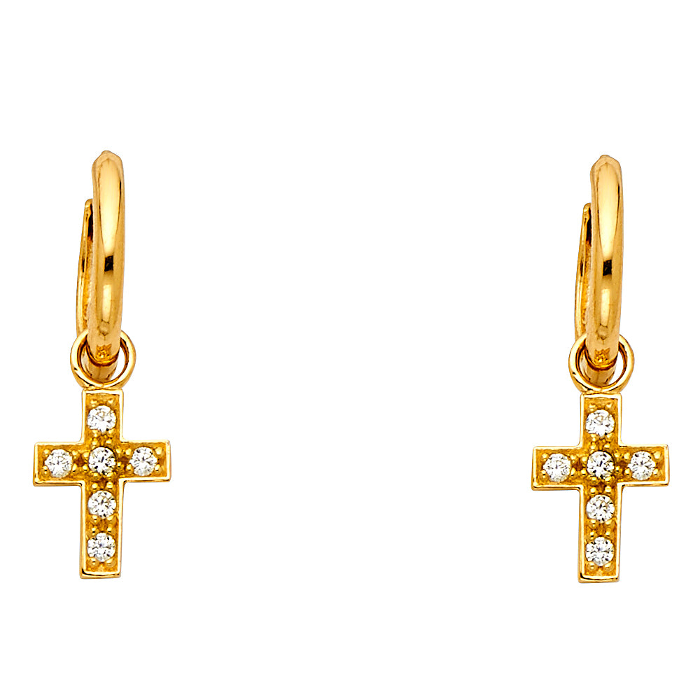 14KT REAL GOLD CROSS HANGING EARRINGS
