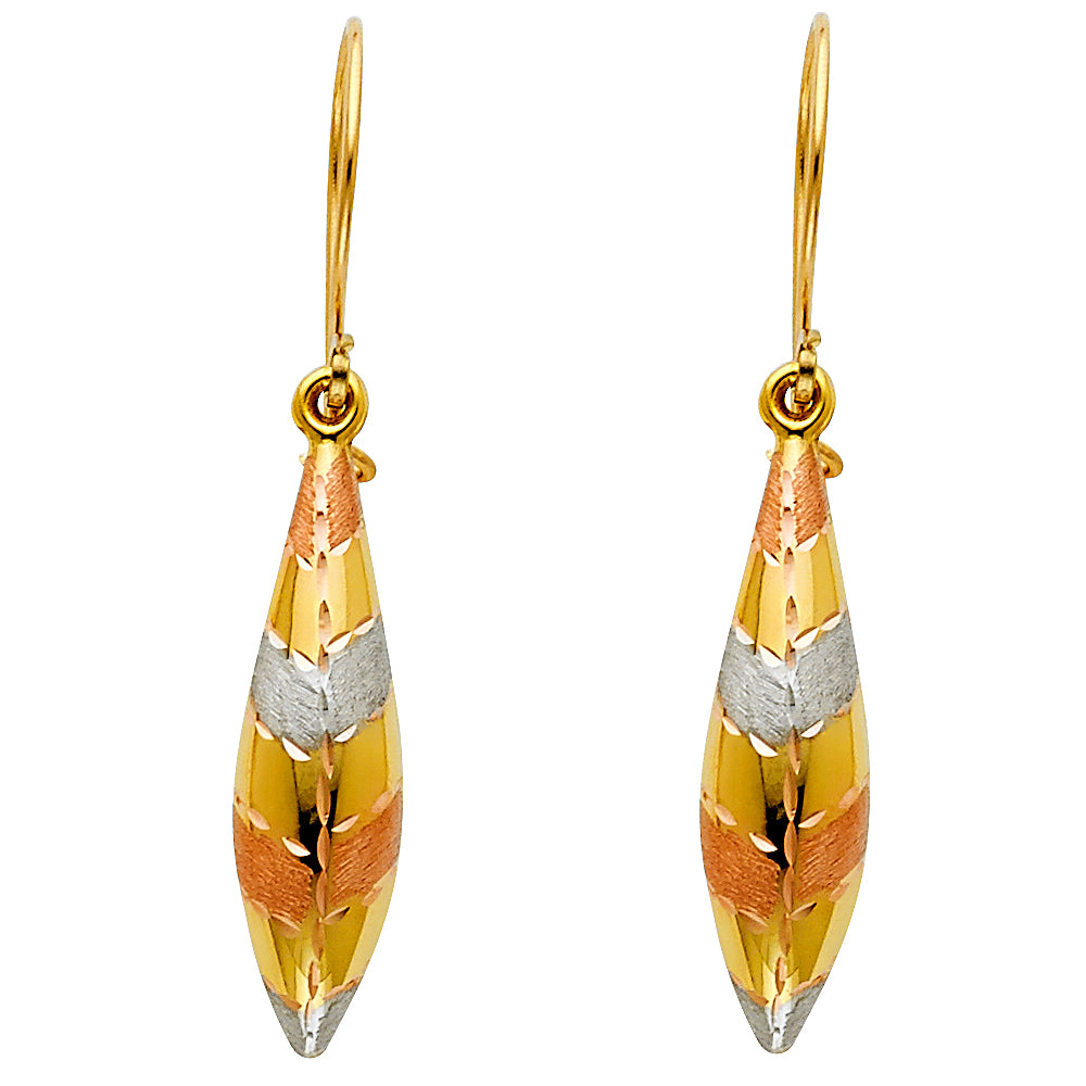 14KT REAL GOLD TRICOLOR HANGING EARRINGS