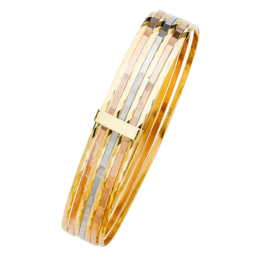 14KT REAL GOLD TRICOLOR HOLLOW BANGLE